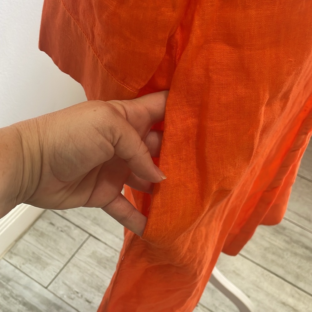 [Perlavera] Orange Linen Button Down Dress - Size Small NWT - Picture 2 of 6